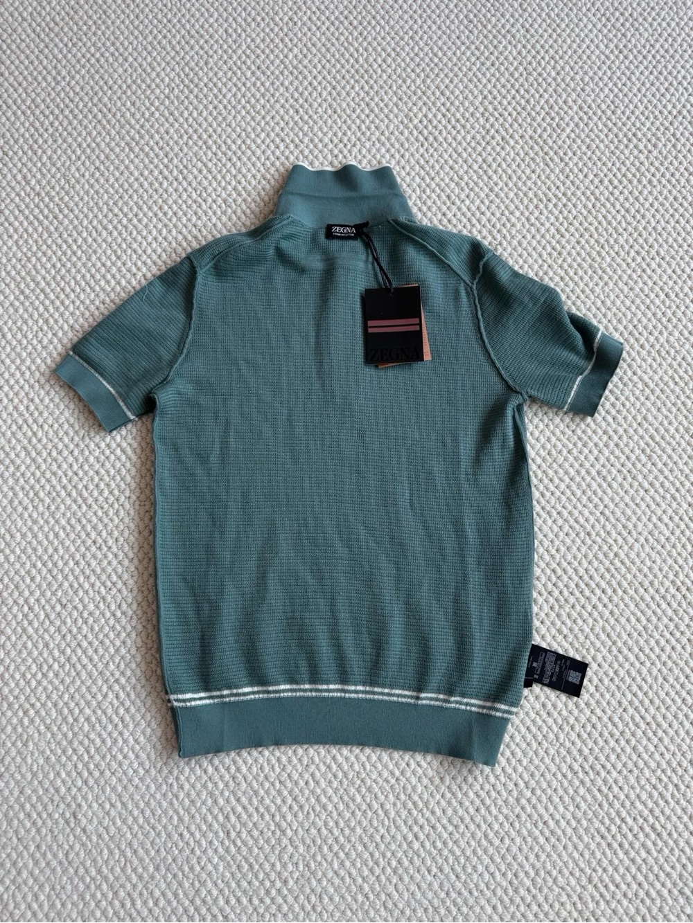 NWOT Zegna Men’s Premium Cotton Short-Sleeve Polo Shirt in Blue, Size S/M/L/XL - Picture 7 of 16